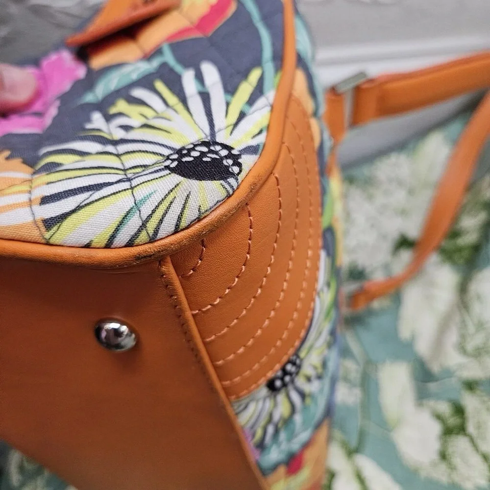 Vera Bradley satchel Caroline Jazzy‎ Blooms w orange leather details and accents